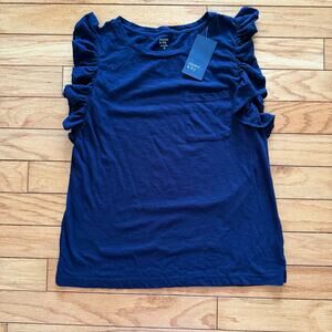 NWT New Crown & Ivy Navy Blue Sleeveless Top with Ruffle Trim & Pocket, Medium